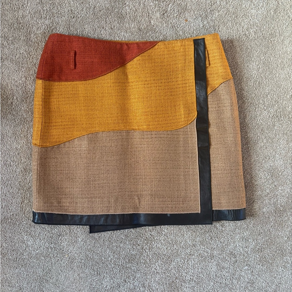 Proenza Schouler Colorblock Mini Skirt with Black Leather Accents